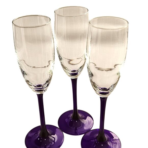 3 Luminarc Neptune Champagne Flutes 8.5" Cristal d'Arques Cobalt France - Picture 2 of 8